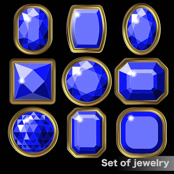 Conjunto de gemas azules zafiro de varias formas . — Archivo Imágenes Vectoriales