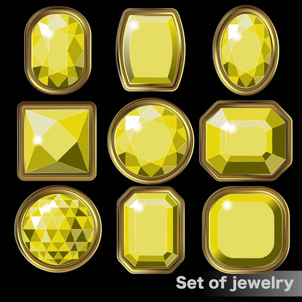 Set of yellow gems topaz of various shapes. — Stock Vector