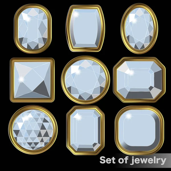 Conjunto de gemas blancas diamante de varias formas . — Archivo Imágenes Vectoriales