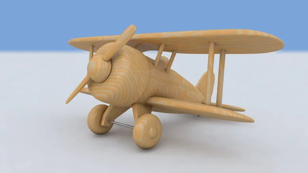 Ξύλινο παιχνίδι αεροπλάνο. 3D καθιστούν — Φωτογραφία Αρχείου
