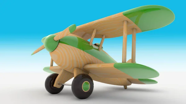 Träleksak flygplan. 3D render — Stockfoto