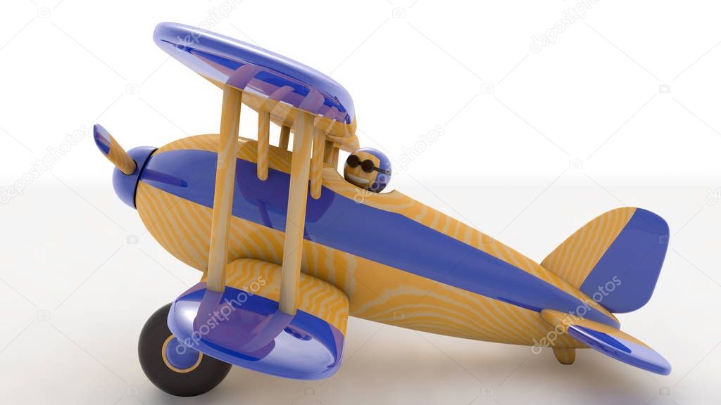Wooden toy airplane. 3D render