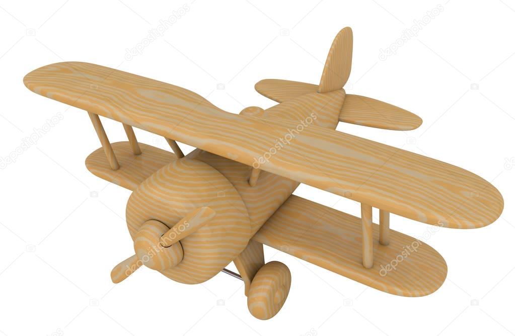 Wooden toy airplane. 3D render