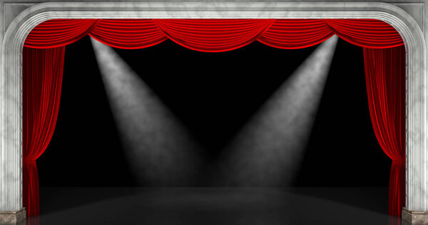 Red curtains. 3D render