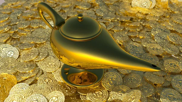 Lámpara mágica de Aladino. Renderizado 3D —  Fotos de Stock