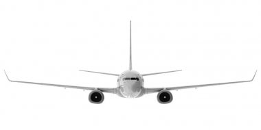 Ticari jet uçağı. 3D render. Önden Görünüm