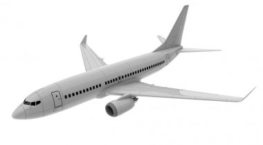 Ticari jet uçağı. 3D render. Üstten Görünüm yan görünüm
