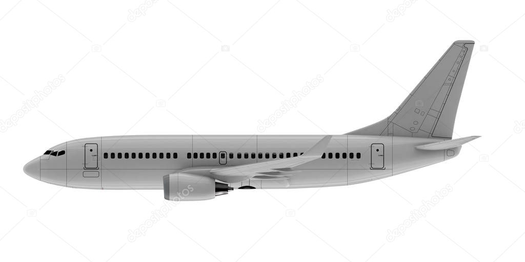Commercial jet plane. 3D render. Side view