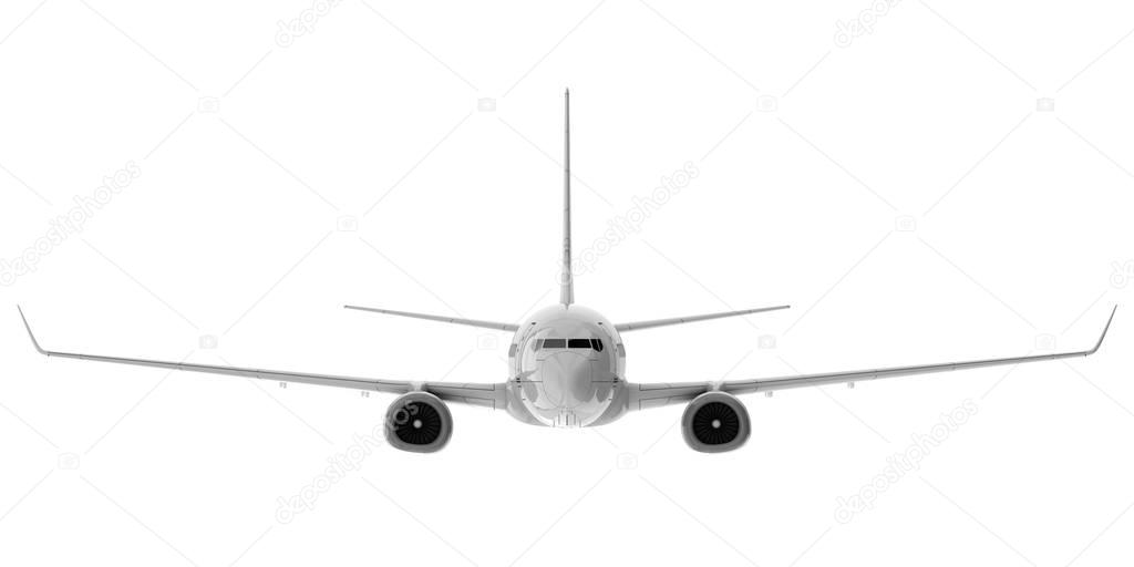 Commercial jet plane. 3D render. Front view