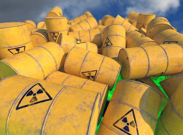 Barrels with radioactive waste. 3D render.