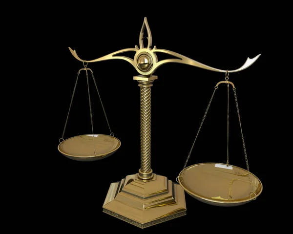 Goldwaage der Gerechtigkeit. 3D-Darstellung — Stockfoto