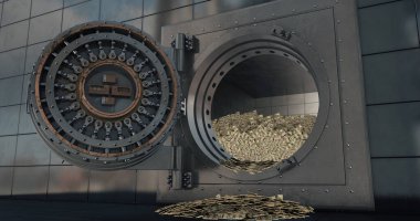 Banka kasası kapıları açık. Üç Boyut