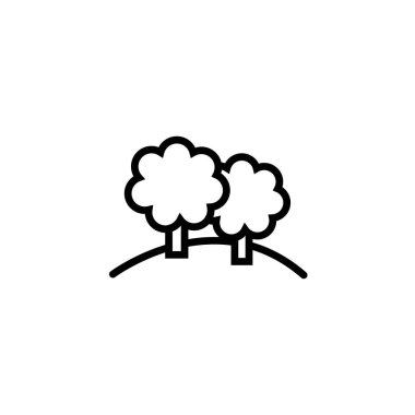 Vektör Simgesi İllüstrasyon Kamp, Taşra Logosu, Göl veya Nehir Kenarındaki Ağaçlar, Web ve Mobil Semboller İçin İzole Edilmiş Semboller