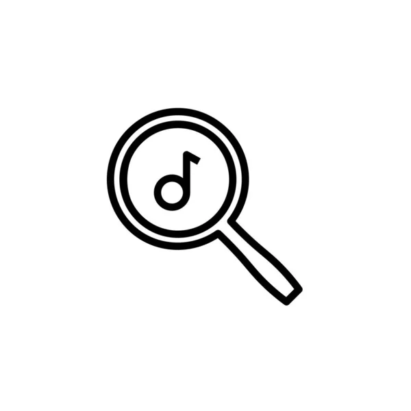 Abstraktes Logo-Symbol mit Such- / Rezensionskonzept, für Unterhaltung / Musikgeschäft, illustriert mit Lupe und Melodietönen — Stockvektor