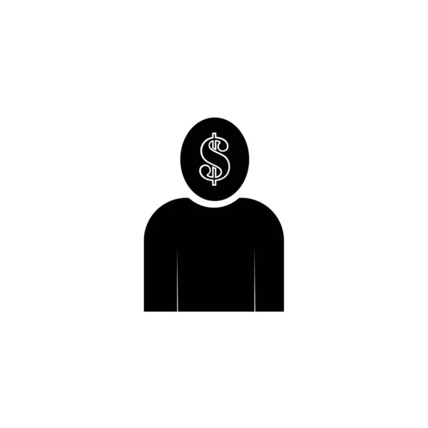 Homme d'affaires noir planification icône de l'esprit isolé sur fond noir. Tête humaine avec symbole dollar. Idée de gagner de l'argent. Concept de croissance des investissements des entreprises. Illustration vectorielle — Image vectorielle