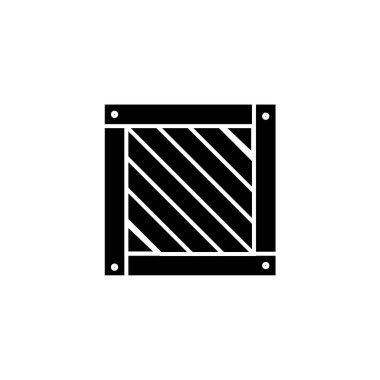 Ahşap kutu. Düz vektör simge tasarlamak. Beyaz arka plan basit siyah sembolü. Ahşap kutusu işareti tasarım şablonu web ve mobil UI öğesi için