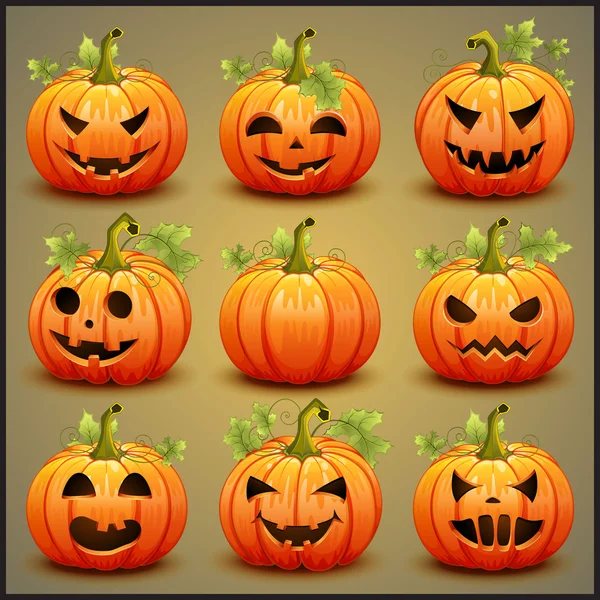 Un bel set di zucche per Halloween. Illustrazione vettoriale — Vettoriale Stock