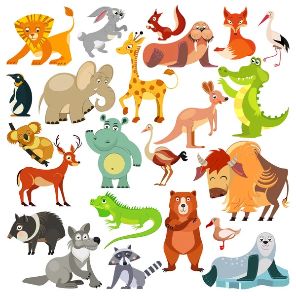 Set of funny animals, birds and reptiles from all over the world. World fauna. For alphabet. Vector illustration — Stock Vector