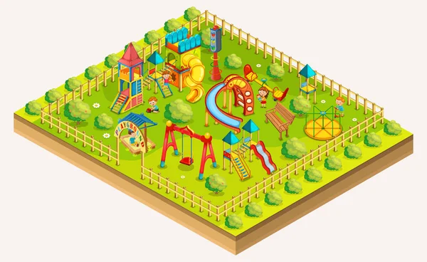 Children playground isometric. Relaxation area. Vector illustration — Stock Vector