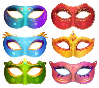Maskeli parti karnaval maske illüstrasyon vektör için koleksiyon yüz maskeleri
