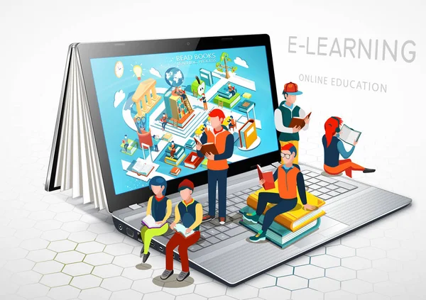 Laptop Sebagai Buku Konsep Dari Pembelajaran Pendidikan Online Ilustrasi Vektor - Stok Vektor
