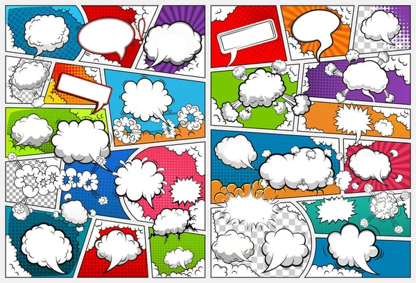 Шаблон Страницы Комикса Разделенный Линиями Пузырями Речи Векторная Иллюстрация — стоковый вектор