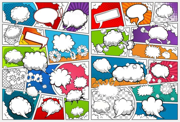 コミック ページ テンプレートのスピーチの泡のラインを割った ベクトル図 — ストックベクタ