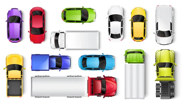 Cars Trucks Top View Vector Illustration — 图库矢量图片