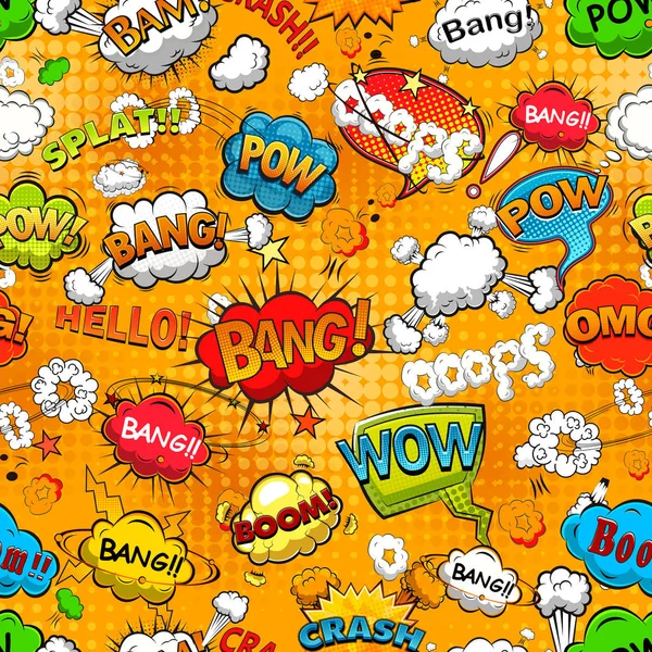 Comic Speech Bubbles Seamless Pattern Orange Background Vector Illustration — Stok Vektör