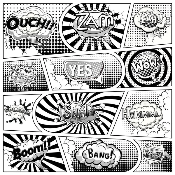 Comic Book Black White Page Template Divided Lines Speech Bubbles — Stock Vector