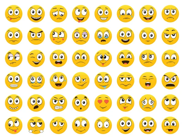 Conjunto Emoticons Emoji Ícones Sorriso Ilustração Vetorial Isolada Sobre Fundo — Vetor de Stock