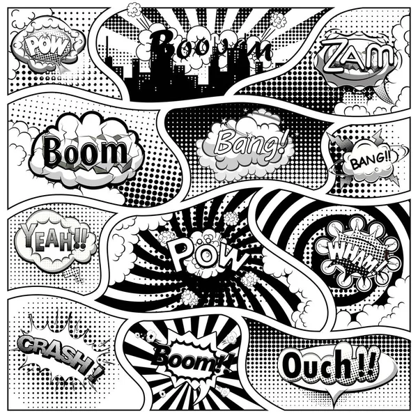 Comic Book Black White Page Template Divided Lines Speech Bubbles — Stock Vector