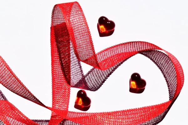 Czerwona Wstążka Kształcie Serca Miłości Element Wycinanki Dekoracji Walentynki Zaproszenia — Zdjęcie stockowe