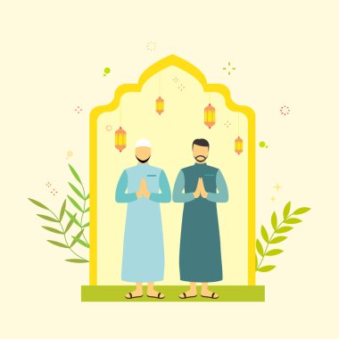 Ramazan Kareem Mübarek 'in düz çizim karakteri konsepti, arka plan, kart, duvar kağıdı, afiş, kapak, poster, şablon, el ilanı için uygundur. Çizgi film Düz Vektör İllüstrasyonu.