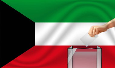 Oy sandığı ve bayrağıyla Kuveyt seçimine oy verin. Vektör İllüstrasyonu.