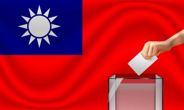 Oy sandığı ve Tayvan bayrağıyla Tayvan seçimleri için oy verin. Vektör İllüstrasyonu.