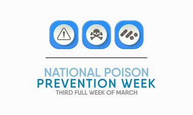 Mart ayındaki Ulusal Zehirlenme Önleme Haftası konulu illüstrasyon.