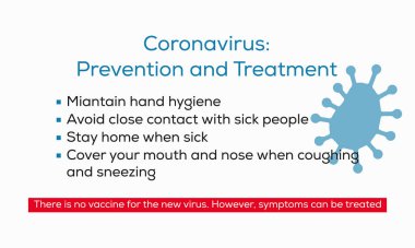 Coronavirus 'un önlenmesi ve tedavisinde vektör illüstrasyon, tehlikeli virüsle ilgili güvenlik önlemleri.