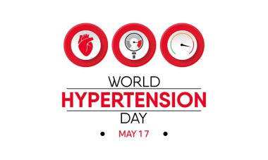 Dünya Hipertansiyon Günü temalı vektör illüstrasyonu her yıl 17 Mayıs 'ta gözlemlenir. Aynı zamanda yüksek tansiyon olarak da bilinir (Hbp.)
