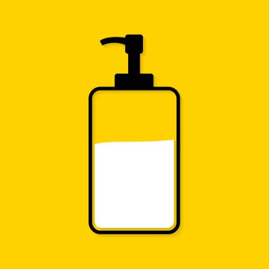Vector Hand Dezenfektan pompa ikon tasarım element çizimi, çamaşır jeli, sarı arka planda alkol jeli.