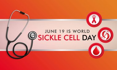 Dünya Orak Hücre Günü teması üzerine vektör illüstrasyonu her yıl 19 Haziran 'da dünya çapında gözlemlenmiştir..