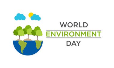 Dünya Çevre Günü teması üzerine vektör illüstrasyonu her yıl 5 Haziran 'da dünya çapında gözlemlenmiştir..