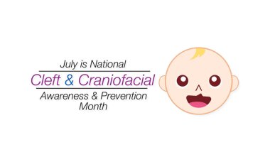 Temmuz ayı boyunca gözlemlenen Ulusal Yarık ve Kafatası Farkındalığı teması üzerine vektör illüstrasyonu.