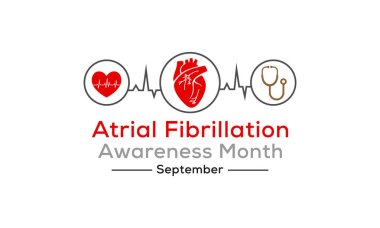 Ulusal Atrial Fibrillation (AFib) farkındalık ayı temasına ilişkin vektör illüstrasyonu her yıl Eylül ayında gözlemlenmektedir.