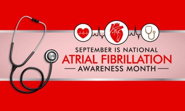 Ulusal Atrial Fibrillation (AFib) farkındalık ayı temasına ilişkin vektör illüstrasyonu her yıl Eylül ayında gözlemlenmektedir.