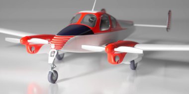 Çift motorlu hafif uçak, yakın plan, 3D görüntü