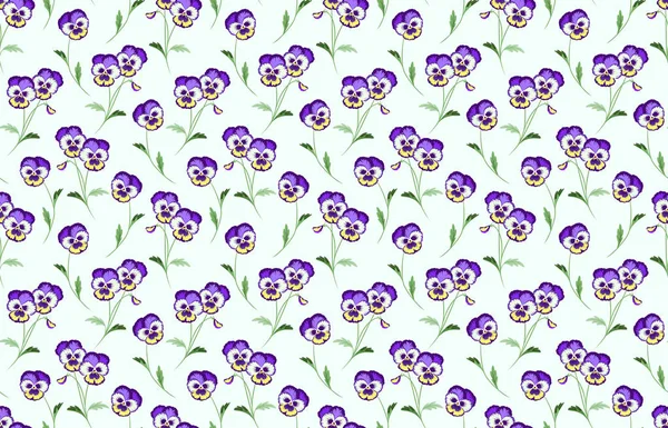 Fundo floral do vetor. Primavera Pansy Flower Pattern. Papel de parede Vector sem costura. Viola Tricolor, Violeta selvagem, Heartsease . — Vetor de Stock