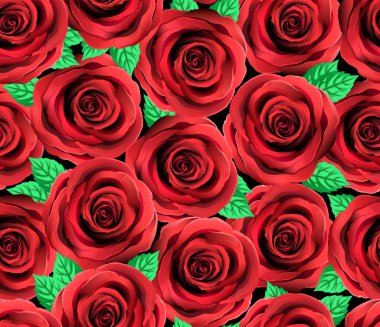 Red Rose Flower Vector Pattern. Web-Site Floral Seamless Background. Elegant Red And Black Roses Wallpaper. Holiday, Festive, Wedding Decoration. 