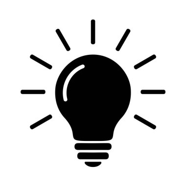 Ampul Kara Düz Simge. Işınlı Elektrik Lambası, basit bir Pictogram. Vektör Grafik Tasarım Elementi Beyaz Arkaplanda İzole Edildi. Yaratıcı Fikir İşareti, Çözüm, Düşünme, Yenilik.