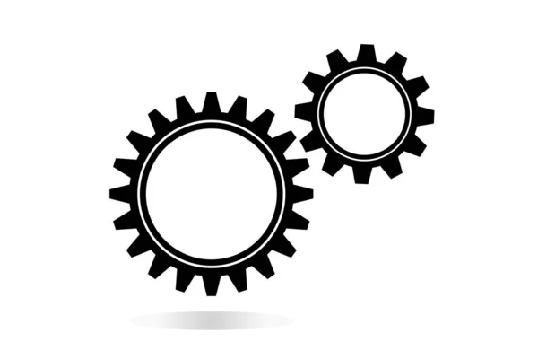 Maskin Cogwheels Svart Och Vit Vektor Platt Ikon Två Kugghjul — Stock vektor